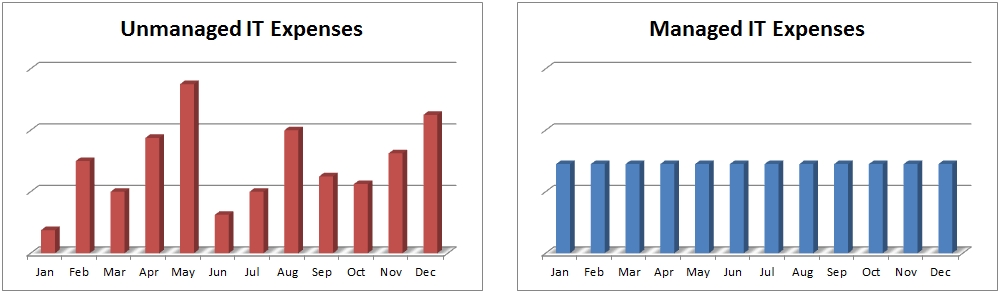 Relative IT expenses for managed and unmanaged networks.